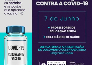 Professores de Educação Física e estagiários da saúde na vacinação contra Covid-19