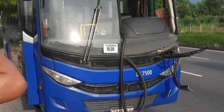 Colisão entre dois ônibus na Avenida Brasil deixa sete feridos.