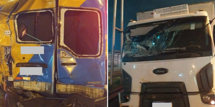 14 feridos em acidente entre van e ônibus na Rodovia Rio-Magé, em Duque de Caxias.